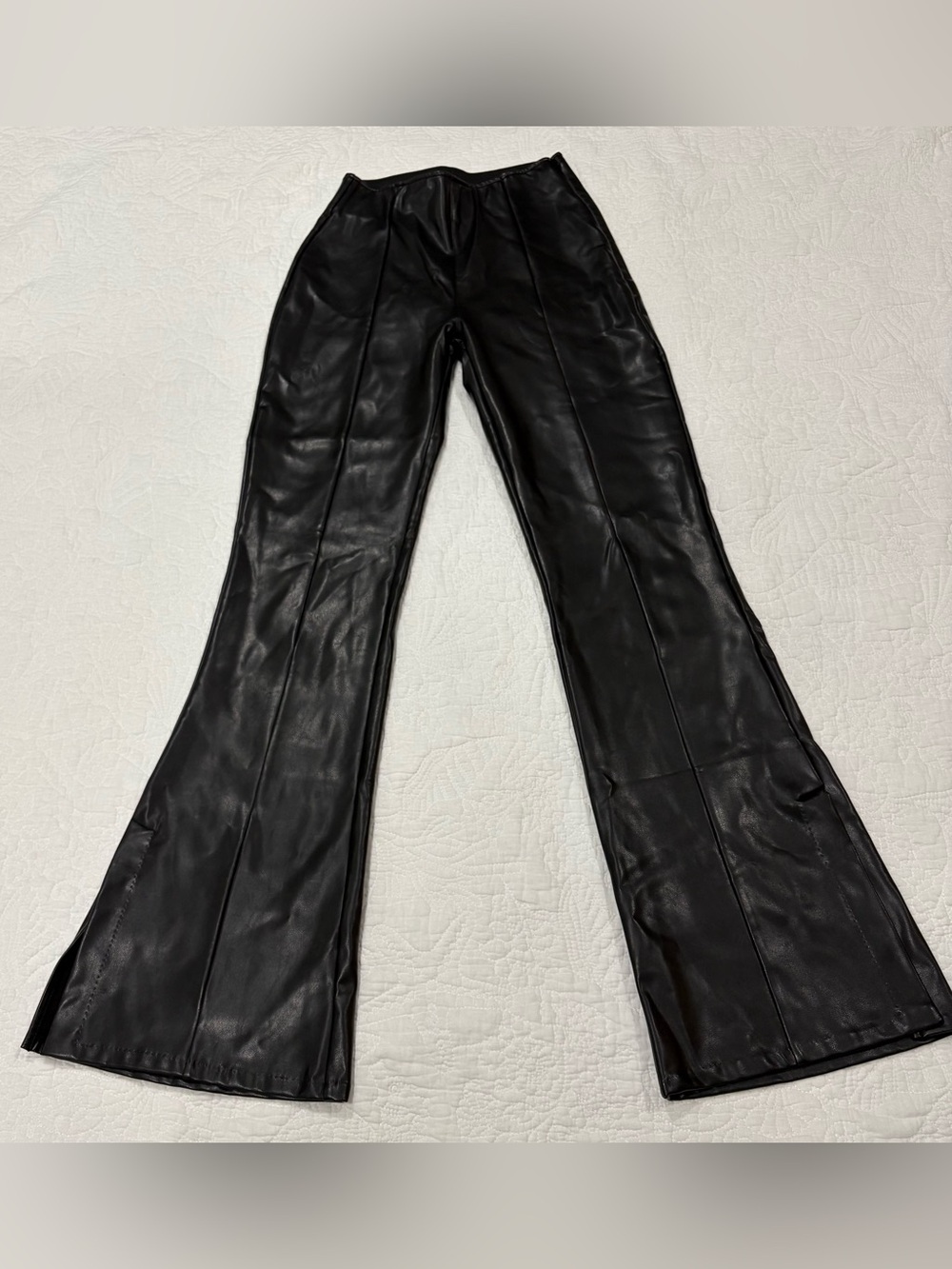Abercrombie & Fitch Vegan Leather Flare Pants Size X-Small Black Side Slits New
